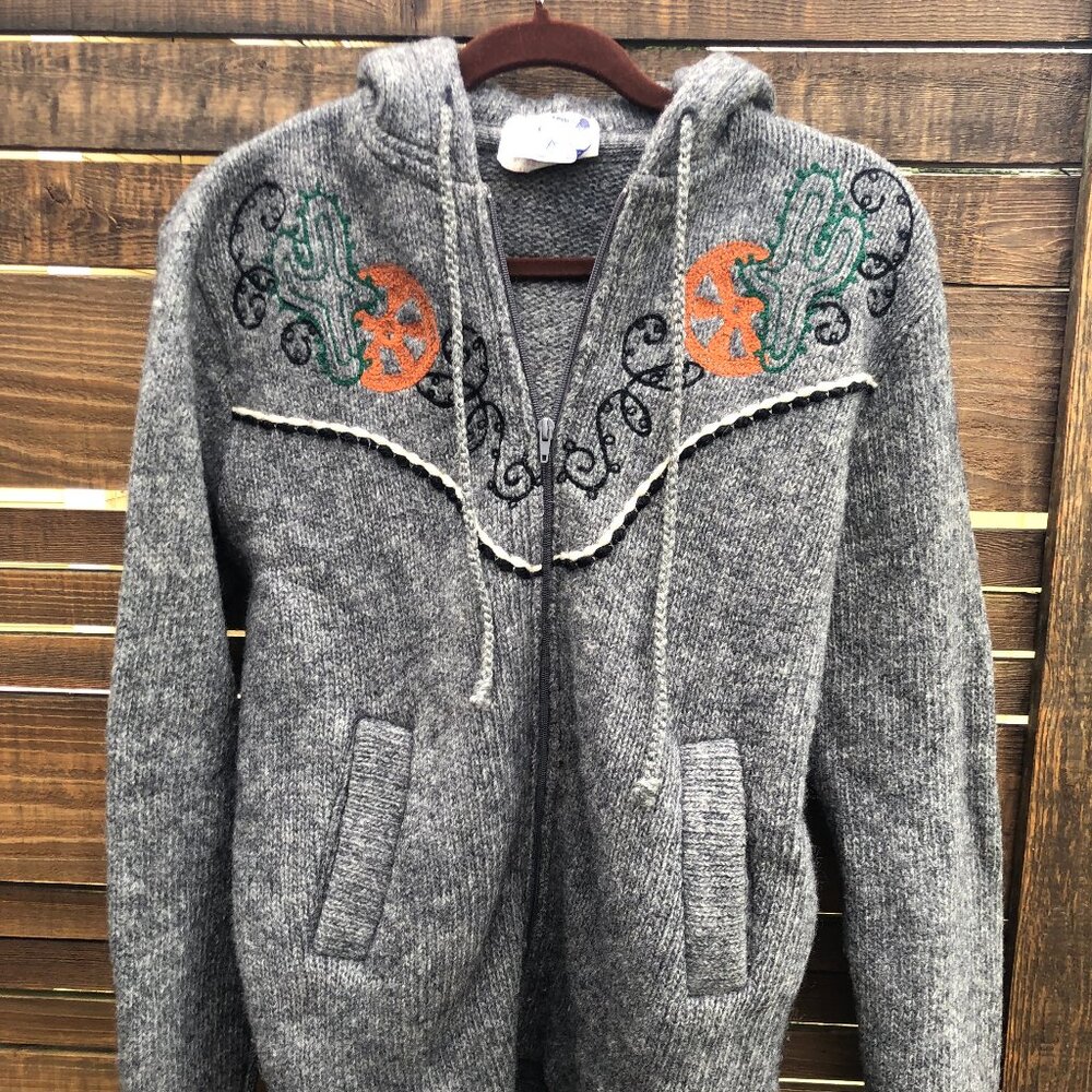 VTG Unisex Caldwell Wool Hooded Sweater Western Hand Knit Unisex S/M